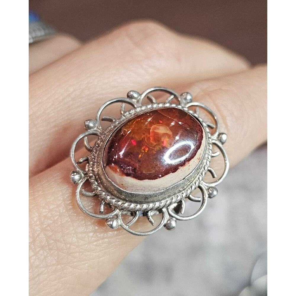 Vintage Mexico Cantera Opal Sterling Silver Statement Ring